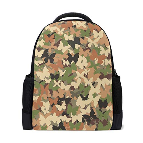 Preisvergleich Produktbild Rucksack Bookbag Daypack Camouflage Schmetterlinge Muster wasserdicht für mittlere Reise Mädchen Jungen