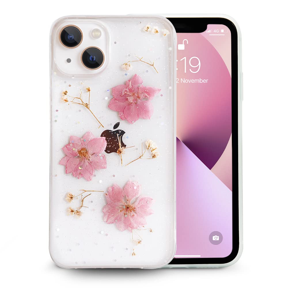 Enflamo Soft Clear Flexible Silicone Pressed Dry Real Flowers Case Glitter Floral Back Cover for iPhone 13 (Pink) (B09MM18FBW) Amazon Price History, Amazon Price Tracker