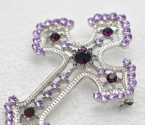 Image of Gyn&Joy Sparkle Crystal Rhinestones Holy Cross Brooch Pin Jewelry For Women Men