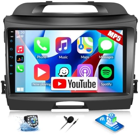 Car Stereo for Kia Sportage 2010-2015 with Wireless CarPlay Android Auto, Built-in YouTube, 9" HD IPS Touchscreen Car Radio with Backup Camera, Bluetooth, Mirror Link, FM RDS, EQ, USB