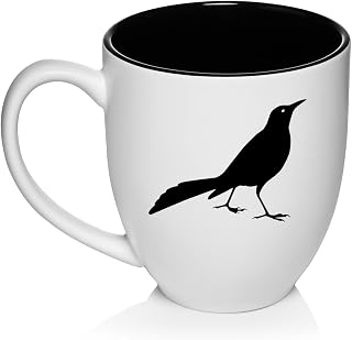 Grackle Bird Ceramic Coffee Mug Tea Cup Gift for Her, Him, Women, Men, Wife, Husband, Mom, Dad, Grandma, Grandpa, Cute, Birthday, Ornithologist, Birdwatching, Quiscalus, Bird Lover (16oz White)