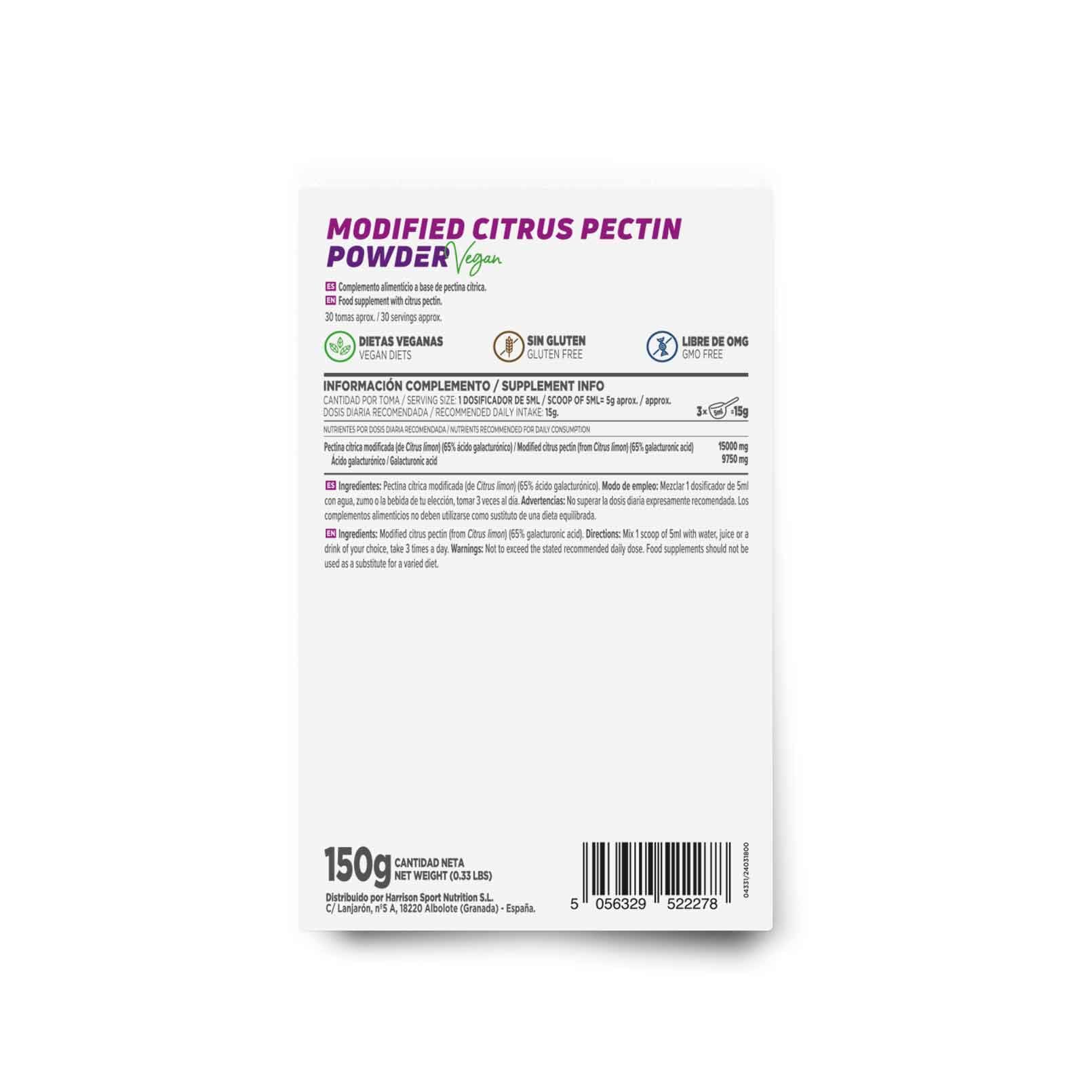 HSN Pectina Cítrica Modificada de Limón - Citrus limon - 15 gramos por dosis diaria | Sin Sabor 150g = 30 Tomas por Envase | Estandarizado al 65% en ácido galacturónico | No-GMO, Vegano, Sin Gluten