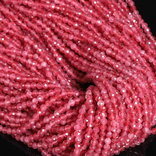 Song Xi 180pcs 2mm Natural Pink Tourmaline Gemstone Beads Faceted Round Loose Stone Beads for Jewelry Making (1 Strand)