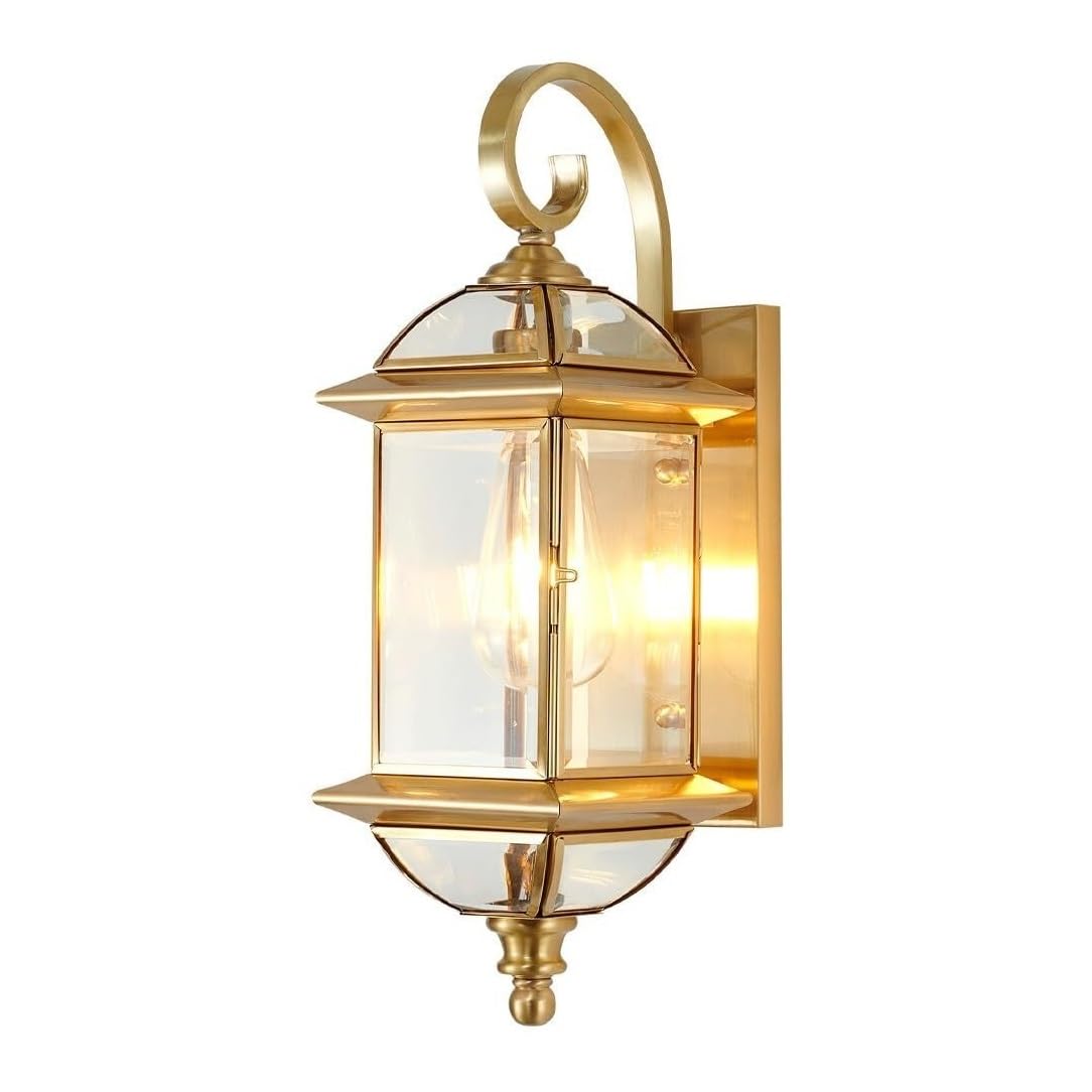 SXSCARKX Brass Outdoor Wall Sconce Light Fixture - 18.5" Waterproof Glass Lantern for Front Door, Porch, Garden & Patio Elegant Gold Exterior Lighting Door and Balcony