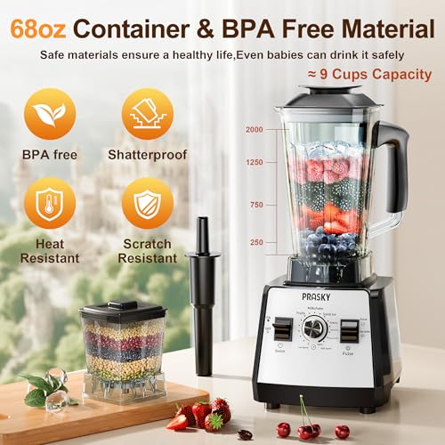 Image of Kitchen Blenders, Smoothies Blenders, PRASKY 1000W Blender and Grinder Combo 25000RPM Powerful Professional Blender 68oz BPA Free 2 Containers (White)
