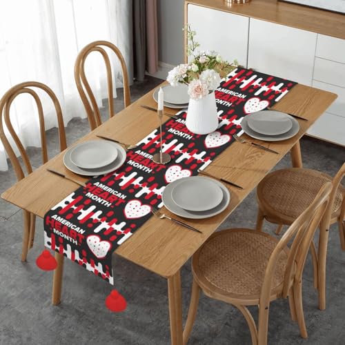 Image of American Heart Month Table Runner 14x60 Inch Kitchen Dining Table Decor Supplies for Home Party