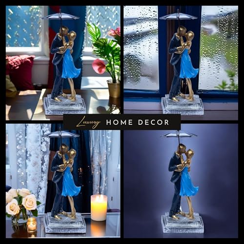 Elegant Couple Figurine with Umbrella – Romantic Poly-Resin Sculpture for Home Décor, Anniversary, and Valentine’s Day Gift – Intricately Designed Love Statue (Blue) — photo — 4 of 9