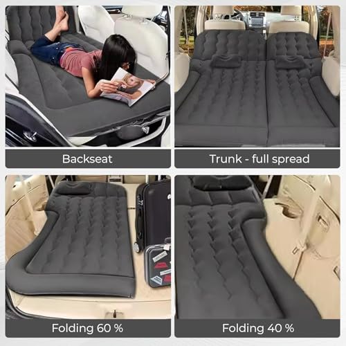 Image of amazon basics SUV Car Inflatable Bed | 2 Air Pillow & Air Pump | Car Sleeping Bed for Kids | Car Back Seat Bed | Quick Inflatable Bed | Car Bed for Trip, Camping, Picnic, Pool & Beach Pack of 1 Black