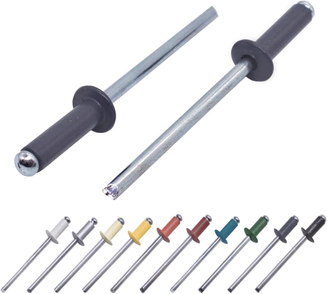 (Pack of 80) Painted Blind Rivets 5/32" x 9/16" (4.0 x 14 mm), Dome Head, DIN 7337, Aluminum Rivet and Steel Mandrel, Pop Rivets, Graphite Grey RAL