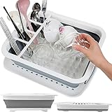Retoo Escurreplatos plegable para vajilla, cubiertos, escurridor de platos, escurridor de cocina y camping, organizador de vajilla portátil, escurridor, ahorra espacio, 36,5 x 31,4 cm