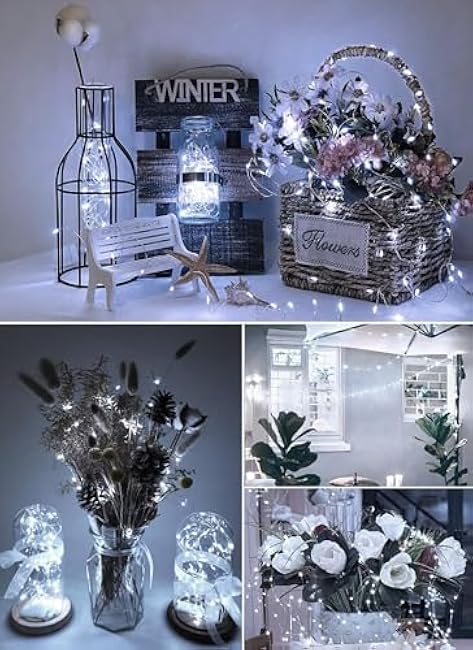 Minetom USB Fairy Lights Plug in, 66 Feet 200 LED Twinkle String Lights with Remote and Timer, Waterproof 8 Modes for Bedroom Indoor Wreath DIY Party Wedding Christmas Holiday Decoration, Pure White