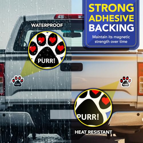 Image of Magnet me Up Purr! with Heart Pawprint Magnet Decal, 5 Inch, 2 Pack, Heavy Duty Automotive Accessory, Magnet for Cars, Trucks and SUVs, UV- Printed, Vinyl, Crafted in USA