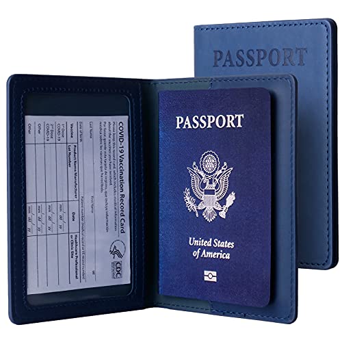 2 Pack Passport and Vaccine Card Holder Combo, TOOVREN PU Leather Passport Holder with Vaccine Card Slot Passport Cover with Vaccine Card Holder Travel Passport Wallet for Women & Men