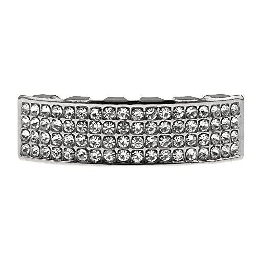 Bling Grillz Four Rows 4 Row Lines Silver Tone Bottom Lower Teeth Hip Hop Mouth Grills