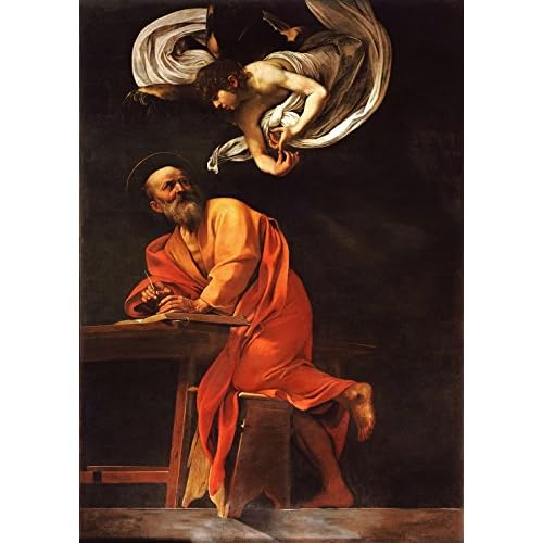 Michelangelo Merisi da Caravaggio: The Inspiration of Saint Matthew/Saint Matthew and The Angel. Fine Art Print/Poster. Size A4 (29.7cm x 21cm)