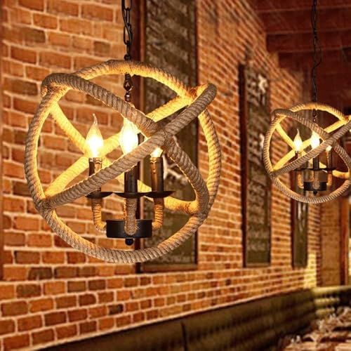 Globe en corde de chanvre suspendus style ferme rustique 3 feux - 3
