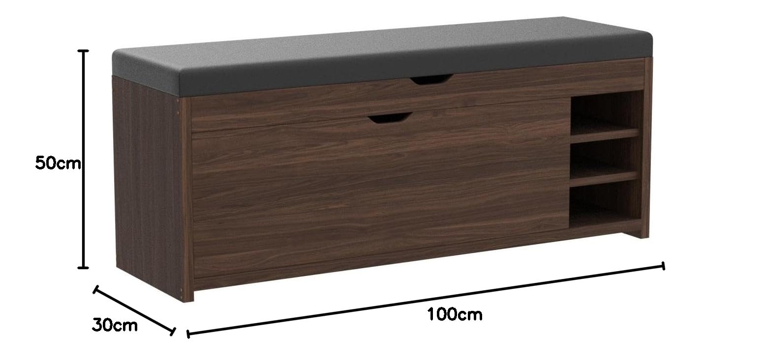 Banco Zapatero para Ahorrar Espacio de Madera con Puerta abatible, Triple Profundidad y Asiento de Piel sintética, Pasillo Multifuncional Armario Zapateros Baúl 100x30x50cm(Blanco)