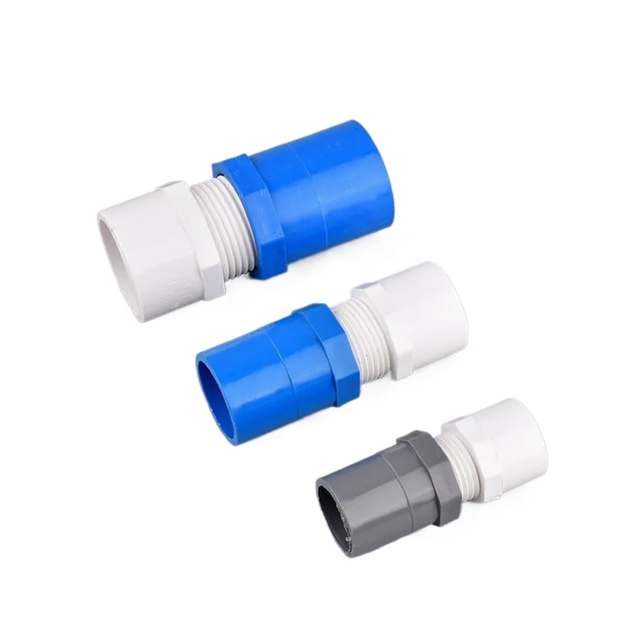 Szare/niebieskie/białe złącze bezpośrednie PCV 1/2 "~2" gwint męski/żeński do 20/25/32/40/50/63/75mm złącze rury wodnej do nawadniania ogrodu(White Female Thread,63mm-2 Inch(5pcs)))