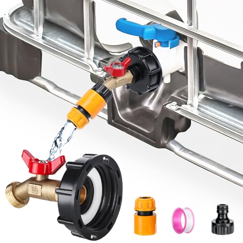 2.36'' Coarse Thread IBC Tote Hose Adapter - Fit for S60x6 Coarse Outlet 275-330 Gallon Water Tank, Leakproof Sturdy Brass Faucet Valve with 1/2