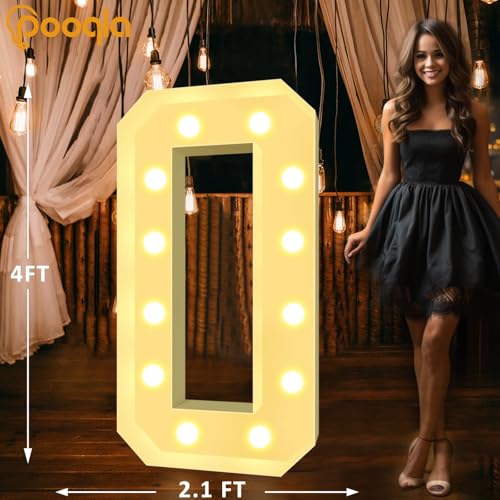Image of Pooqla 4 FT Light Up Marquee Numbers, LED Large Lighted Marquee Numbers, Giant Mosaic Light Up Number for 10th 20th 50th Birthday Party Decorations, Cool White and Warm White LED 0