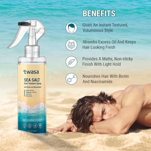 Image of Twasa Sea Salt Hair Texture Spray 100ml with Biotin & Niacinamide | Hair Styling Spray For Instant Texture, Light Hold & Matte Finish | Hair Volumizing & Texturizing Spray for Men & Women