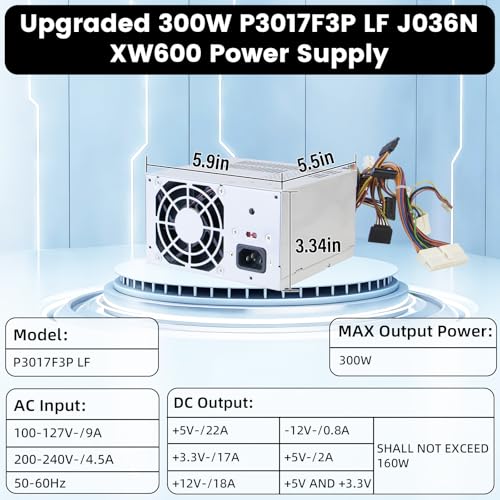 Image of Upgraded 300W P3017F3P LF J036N XW600 Power Supply Replacement for Dell Vostro, Studio Precision Series Mini Towers Systems PS-5301-08, D300R002L PS-6301-6 DPS-300AB-24 DPS-300AB-24 G Power Supply