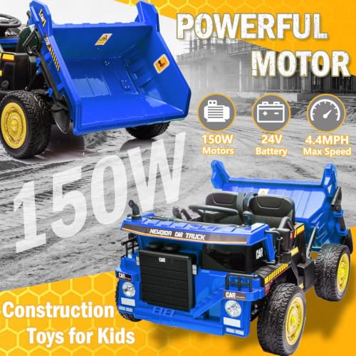 Image of NEWQIDA 24V Ride on Dump Truck, 2 Seater Ride on Toys for Kids 3-6, Blue