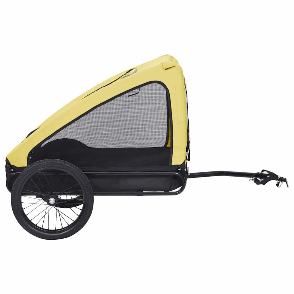 Fahrradanhänger für Hunde Gelb Schwarz mit Stahlrahmen und Oxford-Gewebe, 142x70x87,5 cm, faltbar, mit Netzfenstern und Reflektoren für Outdoor-Ausflüge und sicheren Tiertransport