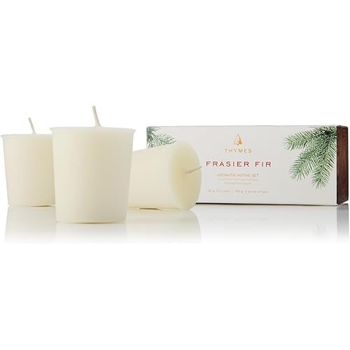 Thymes Votive Candle - Candles for Home Scented - White Candles - Decorative Candles - Christmas Candles - Pine Scented Candles - Frasier Fir (Pack of 3-2 Oz)