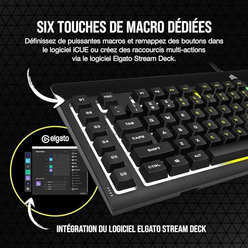 K55 RGB PRO Tastiera da gioco cablata a membrana - IP42 resistente alla polvere e agli spruzzi - 6 tasti macro integrazione Elgato - Compatibile con iCUE - AZERTY BE - PC, Mac, Xbox - Nero - Tastiera gaming - Immagine 3