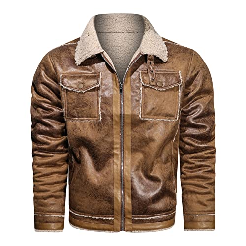 Manteau d'hiver en cuir homme blouson chaud à fermeture éclair