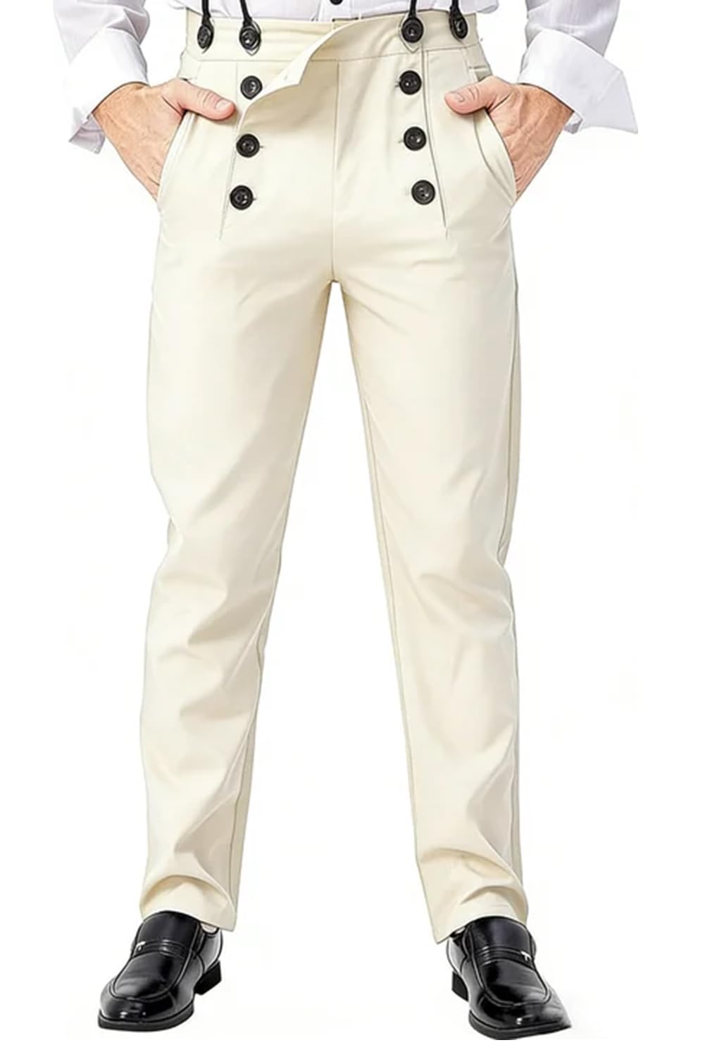 Ya-cos Men Steampunk Pants Classic Victorian Pants Adult Vintage Gothic Trousers Cosplay Costume Beige