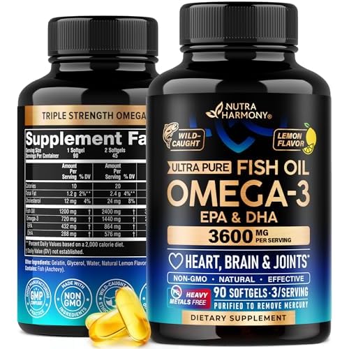 Omega 3 Fish Oil 3600 mg - Omega 3 Supplement | EPA & DHA - Heavy Metals Free - Heart, Brain & Joint Support - Purified Fish Oil for Men & Women - Bur