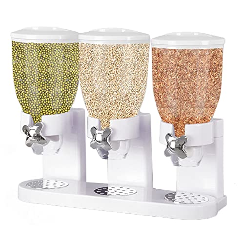 Generico Dispenser triplo for cereali - Confezione da 3 contenitori grandi for cereali da 2 litri, ermetici, Dispenser commerciale for alimenti secchi con 3 contenitori(White)