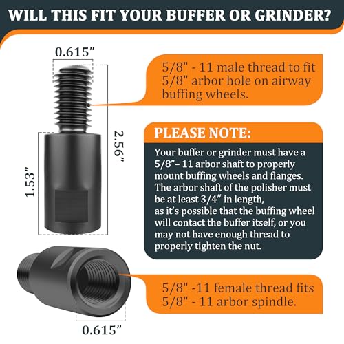 Image of 5 /8 inch-11 Angle Grinder Extension Shaft Connecting Rod 2 inch Airway Buff Extender Durable Aluminum Extension Shaft for Power Angle Grinder and Buffing Wheel Polishing Kit Accessories - Black
