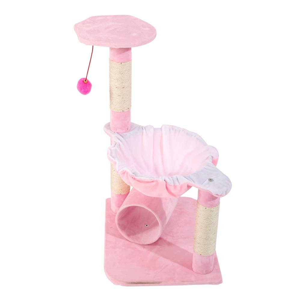 28 Inches Cat Tree Kittens GYM Activity Tower with Scratching Posts, Mingku Kitty Pet Hammock Style Lounging Bed and Interactive Hanging Toy Climbing Platform Cat Holder - Pink