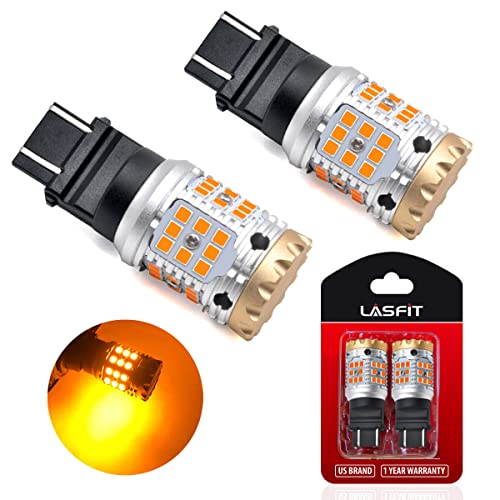 Lasfit 3157 Led Bulb 3057 4057 4157 Turn Signal Light Amber Only Canbus Ready Error Free Built-In Load Resistor Anti-Hyper Flash Automotive Blinker Max 2600Lm, Only For Standard Socket(2Pcs) #TOP19