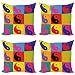 ABAKUHAUS Paz Set de 4 Fundas para Cojín, Ying Yang Hippie, Estampado Digital en Ambos Lados y Cremallera, 60 cm x 60 cm, Multicolor
