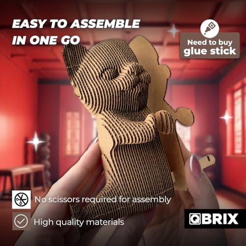 Image of QBRIX Kung Fu Cat 3D Puzzles for Adults, 3D Model Kit for Teens, DIY Crafts for Home Decor, Original Gift for Boys&Girls 14+, Cardboard Model Building Kit