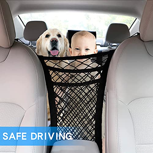 كوباو منظم شبكي للسيارة من 3 طبقات للتخزين بين المقاعد الامامية للاطفال والكلاب والحيوانات الاليفة، جيب شبكي مرن، حامل مناديل للسيارة وسيارات الدفع الرباعي