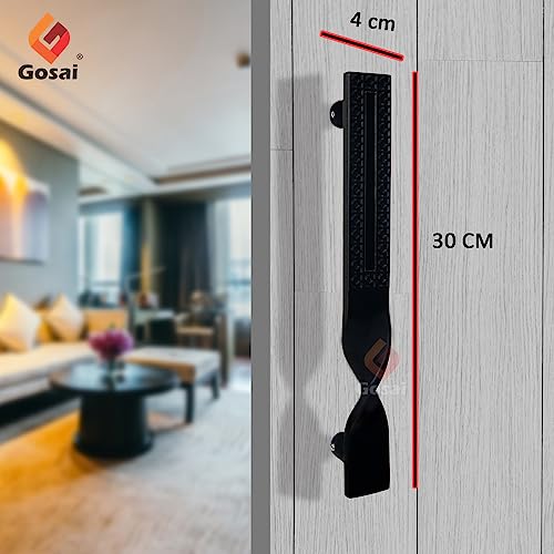 Image of GOSAI Tiwst Main Door Handle /Glass Door Handle /Pull Handles |Push Handles for All The Doors of House|Office|Facotry|Hospital (Matt Black Handle, 12 inch) Pack of 1 pcs