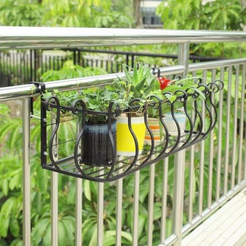 Stojak na rośliny doniczkowe z haczykiem, do parapetu i balustrady, okrągły/kwadratowy, wzmocniony (czarny, 100 * 28 * 22 cm)
