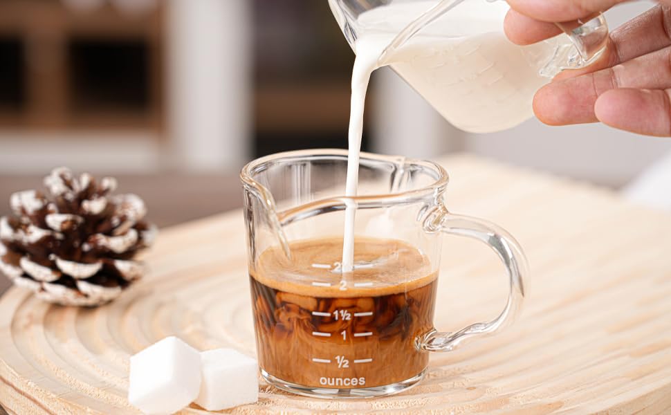 Hacaroa 4er Set Espresso-Messbecher – 70 Ml, Borosilikatglas, Doppelter Ausguss – Für Barista, Cocktails & Backen