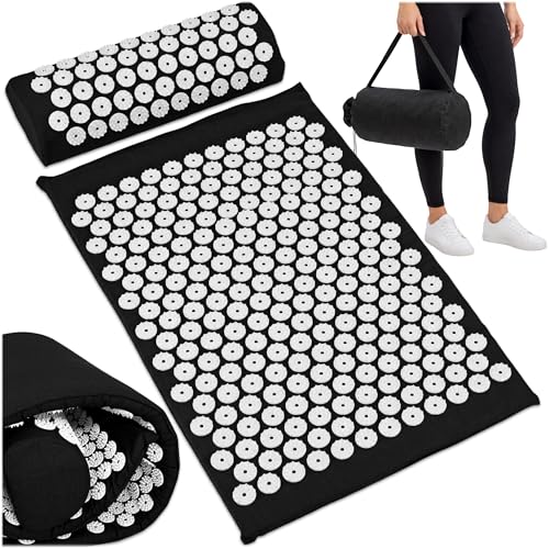 KRUMAD Akupressurmatte Set mit Kissen, inkl Tasche, Akupressur Matte Stachelmatte für Rücken und Nacken, Massage Matte, Noppenmatte, Fakirmatte, Entspannung, für Wellness Zuhause 60 x 40 cm