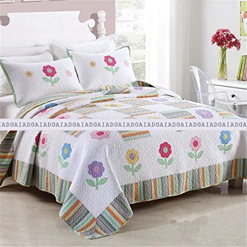 SXSGSM 3 Pcs Double Taille Couvre-Lit Matelassé Appliqué Coton Style Moderne Fleurs Motif Couette Réversible Blanke Couvertures Couvre-lit pour Enfants Garçons Filles, 230x250cm The New