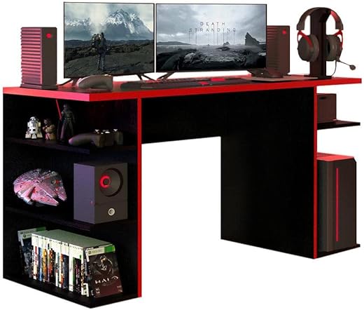 Madesa Large Modern Gaming Computer Desk 53 Inch with 5 Shelves Cable Management Student Study Wooden Table Home Office Ga