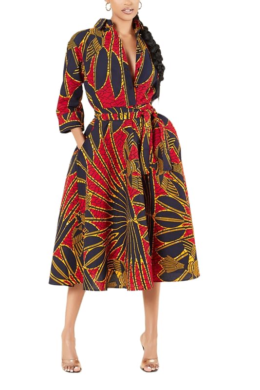 TOSHIKII Robe Africaine Vintage pour Femme, Balançoire à Imprimé Ethnique Ankara, Florale Traditionnelle à Imprimé Dashiki