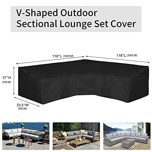 Image of Easy-Going 600D Patio V-Shaped Sectional Sofa Cover, Waterproof Outdoor Sectional Cover,Heavy Duty Garden Furniture Cover with Air Vent 118 inch L (on Each Side) x 33.5 inch D x 31 inch H, Black