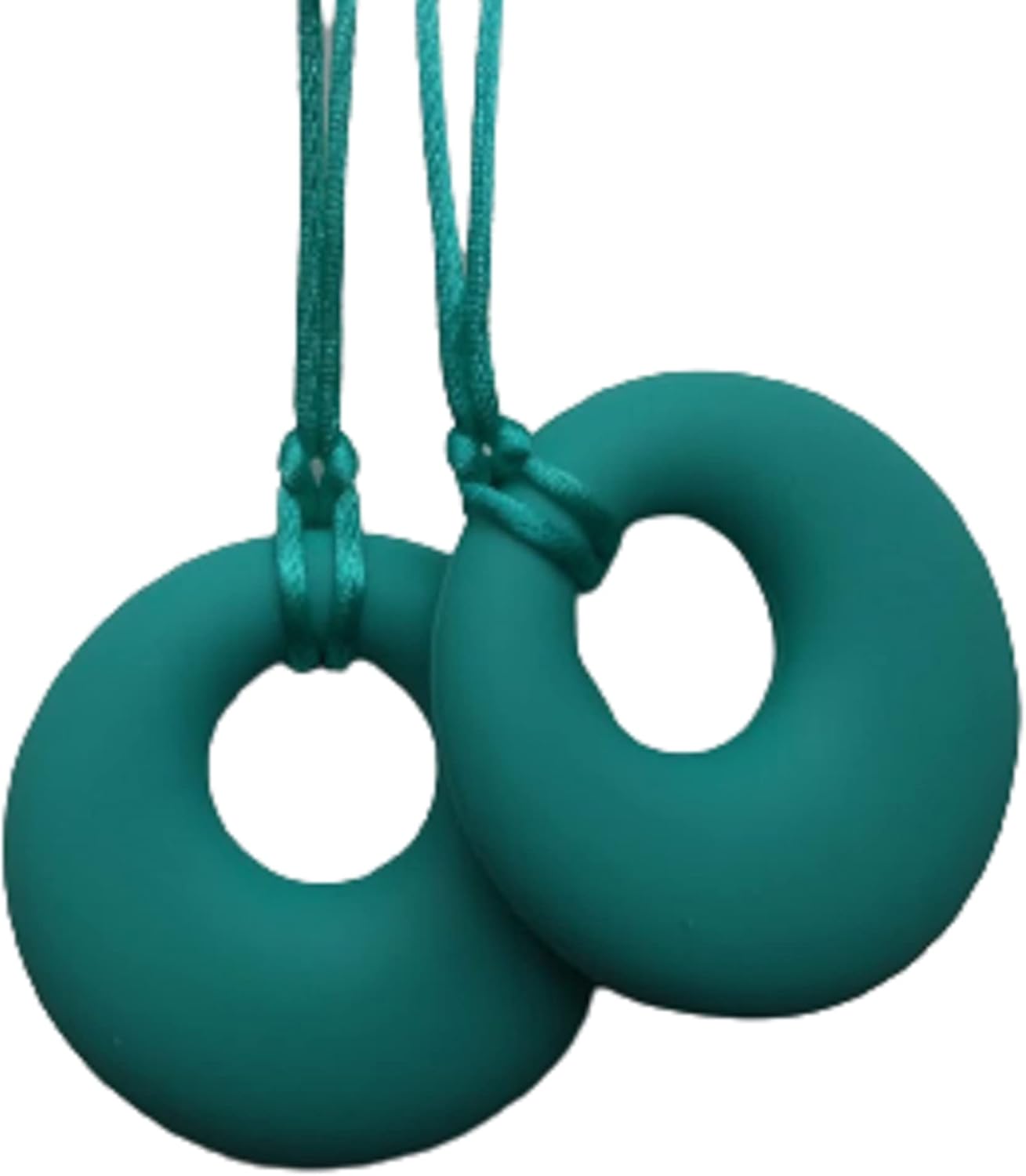 Sensory Chew Necklace Chewelry for Autism ADHD Adult Biting Sensory Child Baby Teething Tubes Round Chewy Toy Children 2 Pack Turquoise