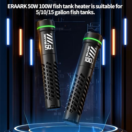 Image of ERAARK 50W 100W Small Submersible Aquarium Heater, Constant Temperature 77℉, Betta Fish Tank Heater Suitable for Saltwater and Freshwater, 5 /10 /20 Gallon Fish Tahk (100W)